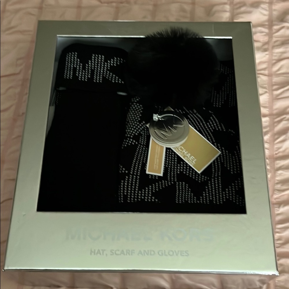 Michael Kors Black Gloves, hat and scarf